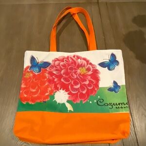 Orange Cozumel Floral Tote Bag